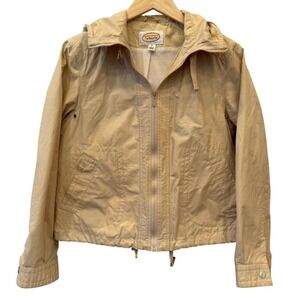 Talbots Lightweight Hooded Jacket Beige Casual Zip Up Outerwear Women's M